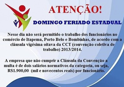 Dia 17 de agosto é feriado e não haverá trabalho